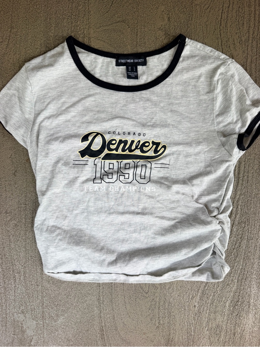 Streetwear Society Heather Gray Ringer Tee with Black Trim and Gold Accent